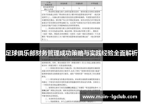 足球俱乐部财务管理成功策略与实践经验全面解析 足球俱乐部财务管理成功策略与实践经验全面解析