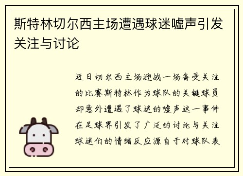 斯特林切尔西主场遭遇球迷嘘声引发关注与讨论